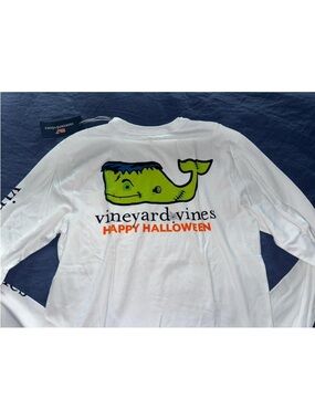 NWT Vineyard Vines Mens XS LS Frankenstein Whale Halloween Pocket T-Shirt